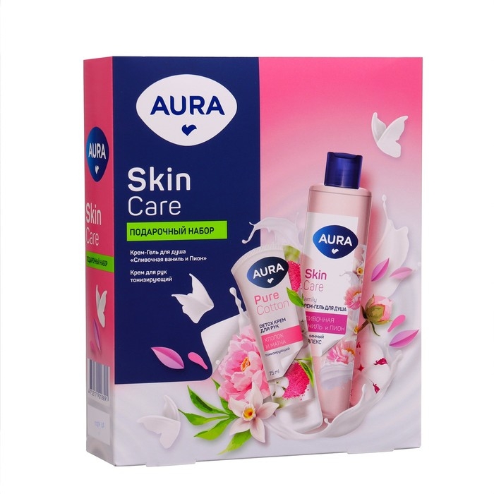 Подарочный набор косметики AURA  Подарочный набор косметики AURA "Сливочная ваниль и пион"крем-гель для душа, 250 мл + крем для рук,75 мл