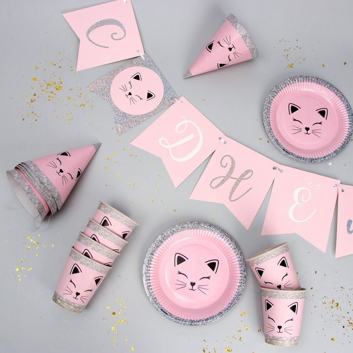 Набор бумажной посуды одноразовый Кошечка&raquo;
