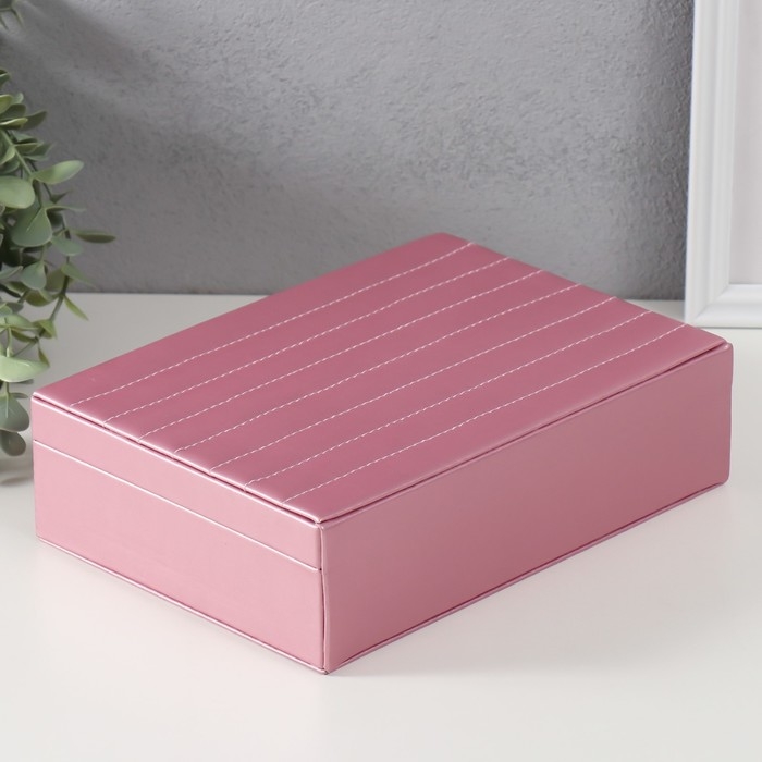 Шкатулка кожзам для украшений  Шкатулка кожзам для украшений "Стёганная. Полоски. Бант" розовый металлик 17х24х7 см