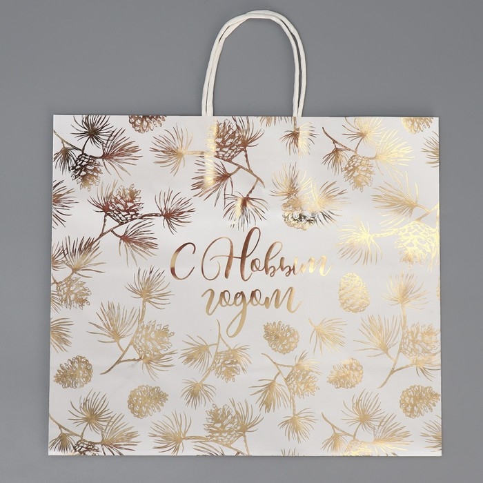 Пакет подарочный новогодний крафтовый Gold, 32 х 28 х 15 см, Новый год Пакет подарочный новогодний крафтовый Gold, 32 х 28 х 15 см, Новый год