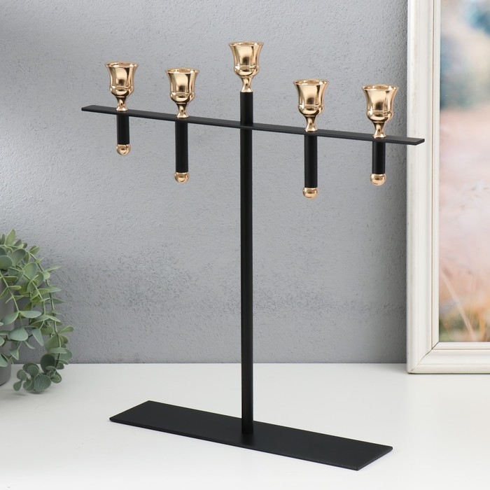 Подсвечник металл на 5 свечей "Кельт" d=3,5 см чёрный с золотом 36х29 см