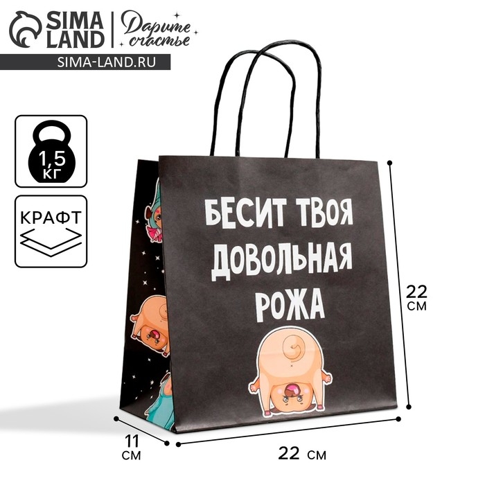 Пакет подарочный, упаковка, «Бесит», 22 х 22 х 11 см Пакет подарочный, упаковка, «Бесит», 22 х 22 х 11 см