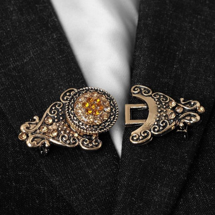 Зажим для кардигана «Орден», цвет коричневый в чернёном золоте Зажим для кардигана «Орден», цвет коричневый в чернёном золоте