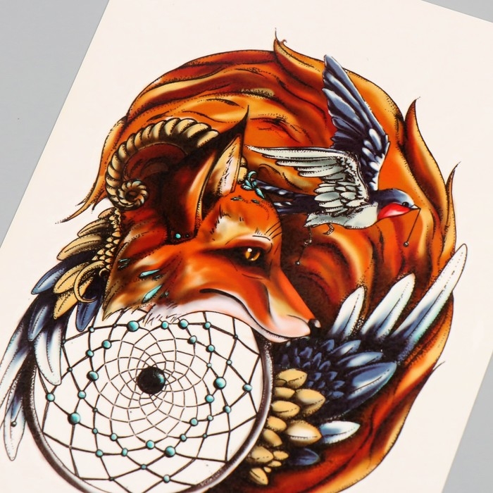 Татуировка на тело цветная Татуировка на тело цветная "Лиса - хранитель снов" 26,1х14,6 см