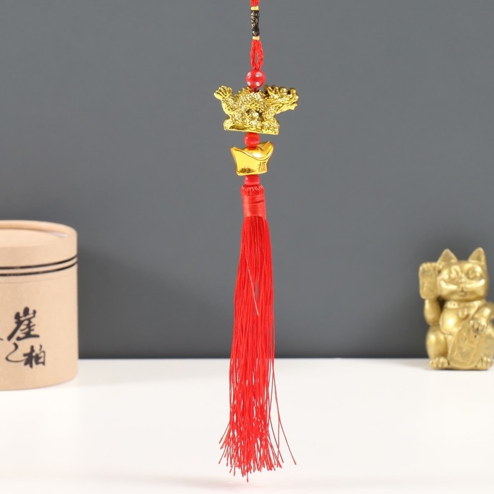 Подвеска пластик, текстиль Подвеска пластик, текстиль "Золотой дракон и слиток ямб" 1,5х4,5х27 см