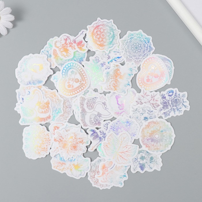 Наклейка пластик Наклейка пластик "Голография. Цветы" набор 38 шт 13х11,5х0,5 см