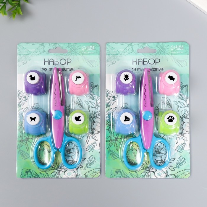 Набор для скрапбукинга Набор для скрапбукинга "Зигзаги" ножницы фигурные 15,5 см+4 дырокола d=1,2 см10х23 см МИКС