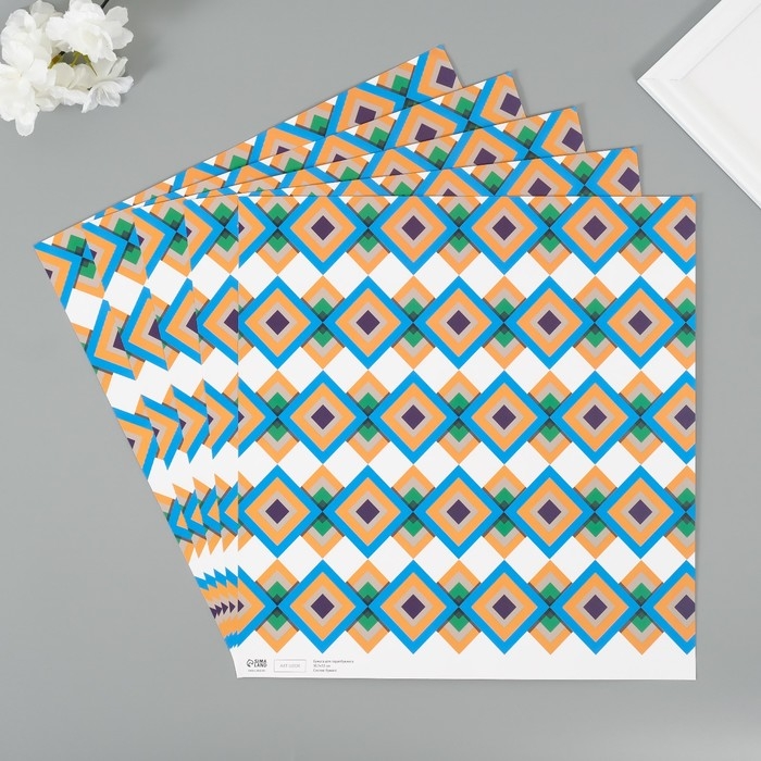 Бумага для скрапбукинга двусторонняя Бумага для скрапбукинга двусторонняя "Ромбы" плотность 180 гр набор 5 шт 30,5х32 см