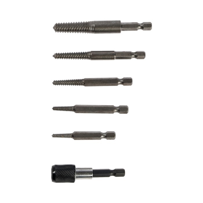 Набор экстракторов с адаптером ТУНДРА, 6 шт, лев. резьба, 45 сталь, 6-гр. Хвостовик Набор экстракторов с адаптером ТУНДРА, 6 шт, лев. резьба, 45 сталь, 6-гр. Хвостовик
