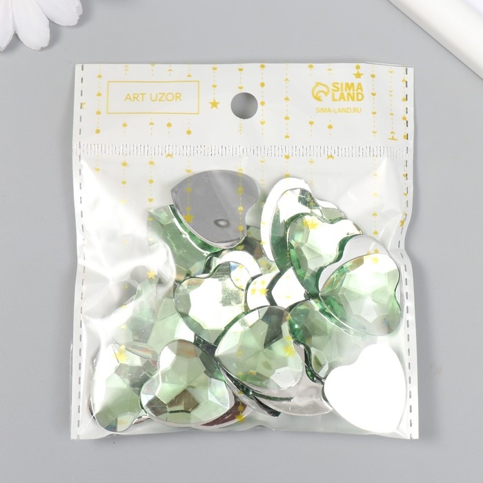 Декор для творчества пластик "Стразы сердце. Светло-зелёный" набор 30 шт 2,5х2,5 см
