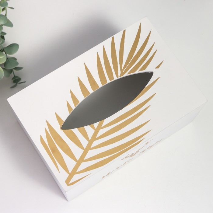 Шкатулка МДФ для салфеток Шкатулка МДФ для салфеток "Золотой олень" белая 10х13х20 см