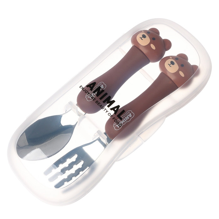 Набор детских столовых приборов в футляре «Медвежата», вилка, ложка Набор детских столовых приборов в футляре «Медвежата», вилка, ложка