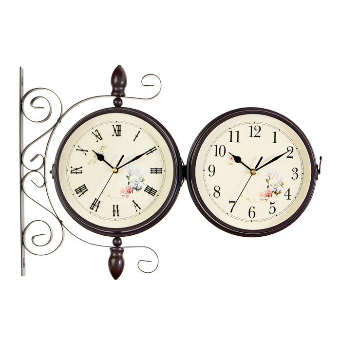 Часы настенные двусторонние, на подвесе  Часы настенные двусторонние, на подвесе "Розы", бесшумные, циферблат d-19 см, 30 х 35 см