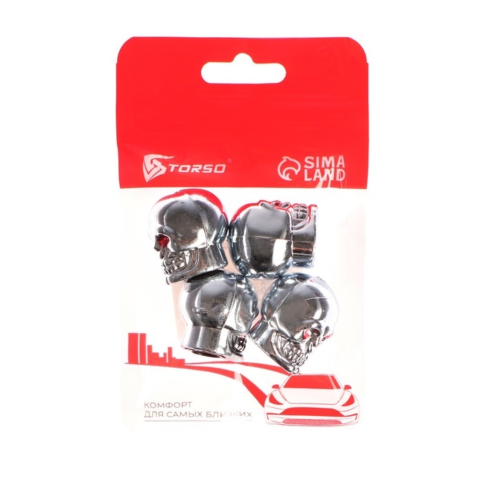 Колпачок на вентиль TORSO, Череп, хром, набор 4 шт Колпачок на вентиль TORSO, Череп, хром, набор 4 шт