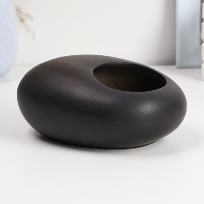 Кашпо - бонсайница  Кашпо - бонсайница "Галька" для кактусов и суккулентов, черное, 15х12х6см