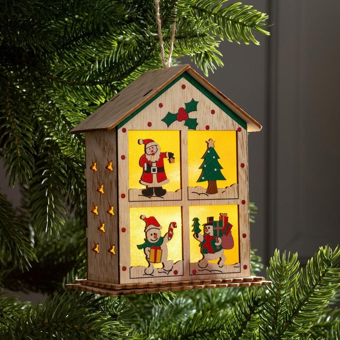 Ёлочная игрушка «Домик с окошками», от батареек, свечение тёплое белое Ёлочная игрушка «Домик с окошками», от батареек, свечение тёплое белое