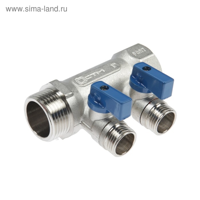 Коллектор Коллектор "СТМ", 1"х1/2", наружная резьба, 2 выхода, с шаровыми кранами, никелированный