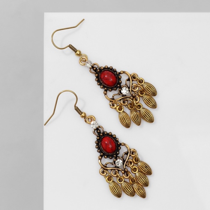 Серьги висячие «Винтаж» мрамор, цвет красно-белый в чернёном золоте Серьги висячие «Винтаж» мрамор, цвет красно-белый в чернёном золоте