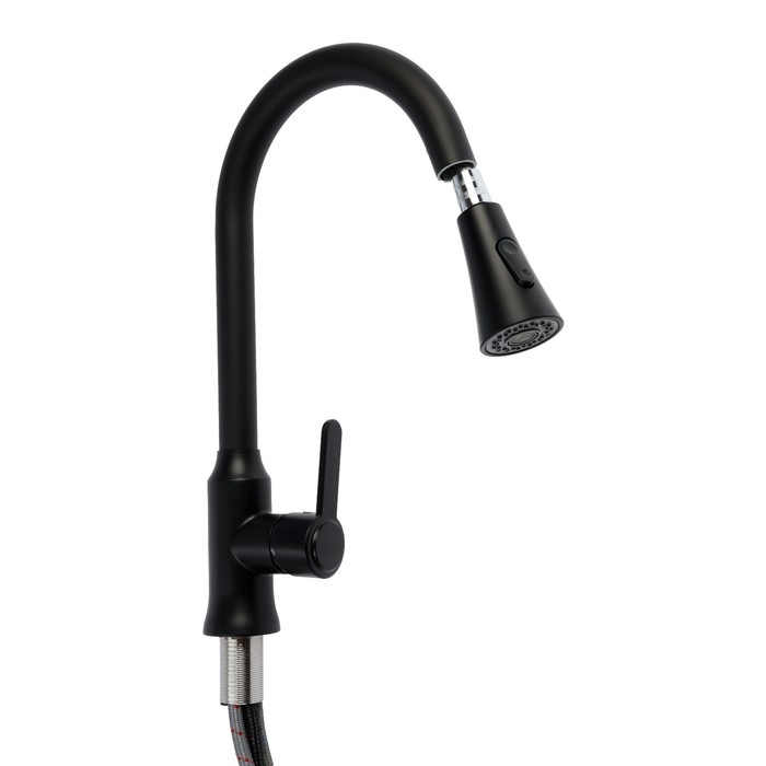 Смеситель для кухни ZEIN Z3708, вытяжной излив, аэратор 2 режима, черный