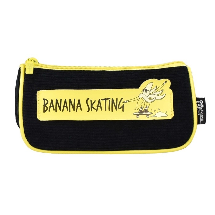 Пенал мягкий, 1 отделение, 85 х 220 х 55 мм, объёмный, Феникс  Пенал мягкий, 1 отделение, 85 х 220 х 55 мм, объёмный, Феникс "Банана на борде" чёрный/жёлтый 62081