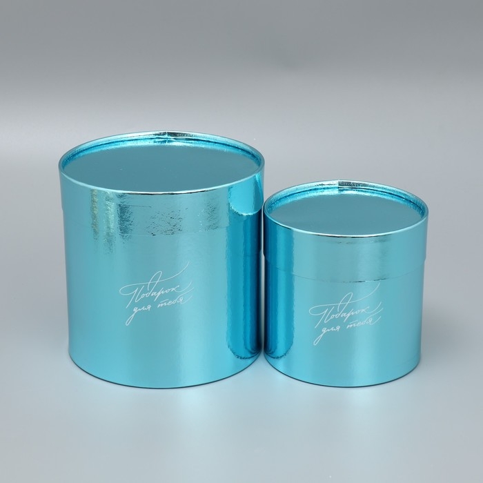 Набор коробок 2 в 1 круглые, упаковка подарочная, «Подарок для тебя», голубой металлик, 12 х 12, 15 х 15 см Набор коробок 2 в 1 круглые, упаковка подарочная, «Подарок для тебя», голубой металлик, 12 х 12, 15 х 15 см