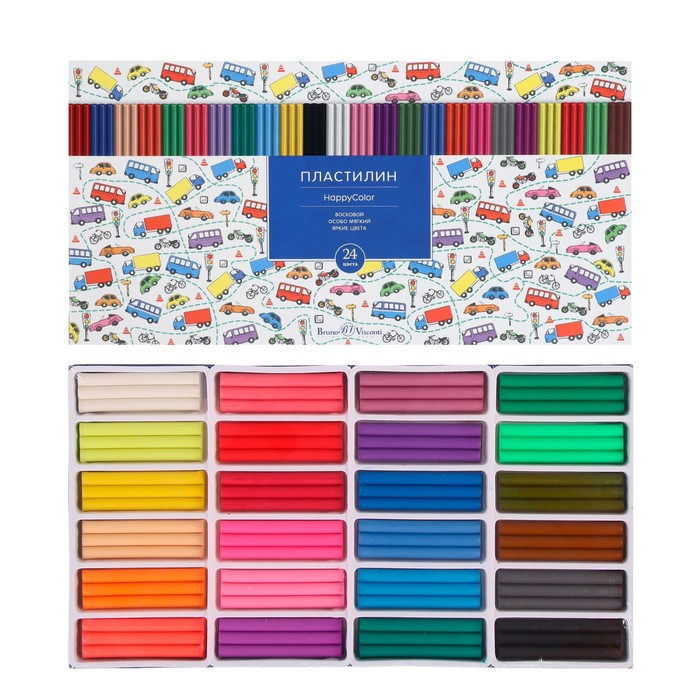 Пластилин мягкий (восковой) 24 цвета 500 г, Happycolor, МИКС Пластилин мягкий (восковой) 24 цвета 500 г, Happycolor, МИКС
