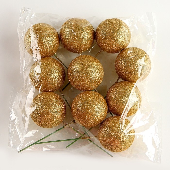 Набор топперов на проволоке «Шар», набор 10 шт., размер 1 шт. — 4 × 11 см, цвет золото Набор топперов на проволоке «Шар», набор 10 шт., размер 1 шт. — 4 × 11 см, цвет золото