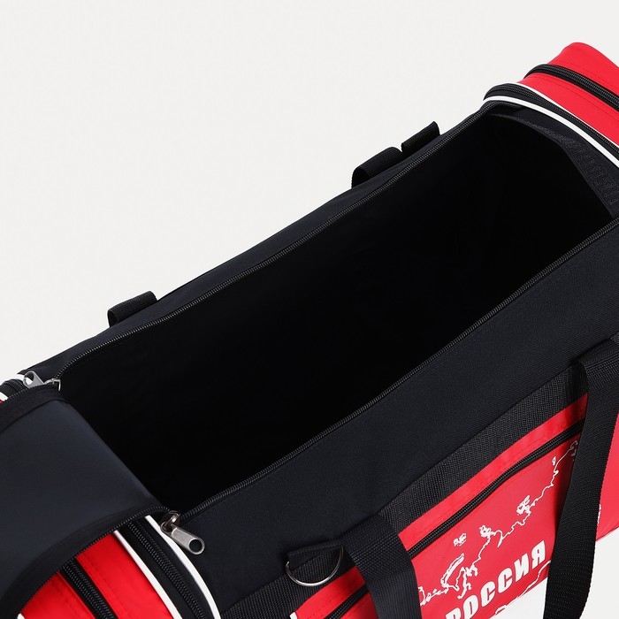 Сумка дорожная на молнии, с увеличением, 3 наружных кармана, длинный ремень, цвет чёрный/красный Сумка дорожная на молнии, с увеличением, 3 наружных кармана, длинный ремень, цвет чёрный/красный
