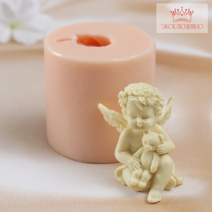 Молд силиконовый Молд силиконовый "Ангел с мишкой" 6,5х6,5х6,3 см (издел. 6х4,2х3,4 см)