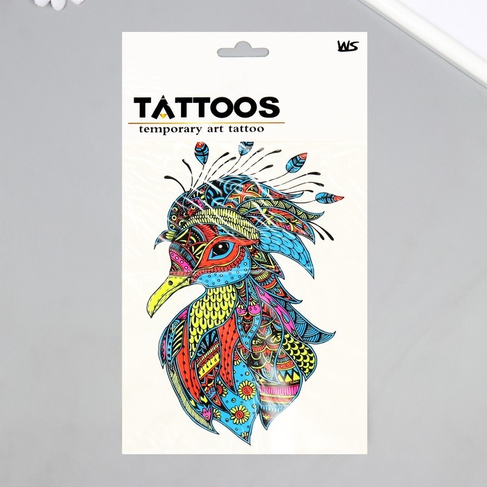 Татуировка на тело неон цветная Татуировка на тело неон цветная "Птица в узорах" 26х14,5 см