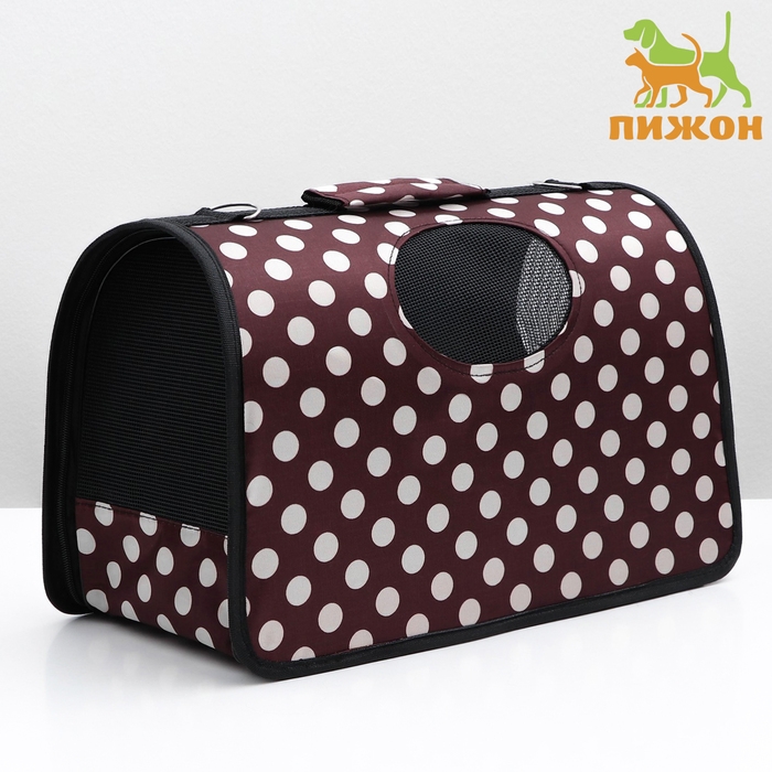 Сумка - переноска для животных  Сумка - переноска для животных "Горошек", коричневая, размер М, 40 х 21 х 27 см
