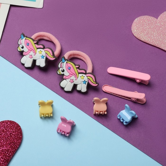 Набор для волос Набор для волос "Крошечка" (2 резинки, 2 зажима, 4 крабика) единорожка гордый
