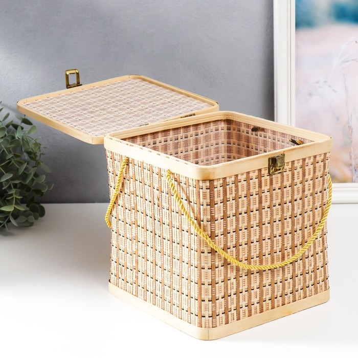Шкатулка бамбук Шкатулка бамбук "Плетёнка" со шнуром 22х22х22 см