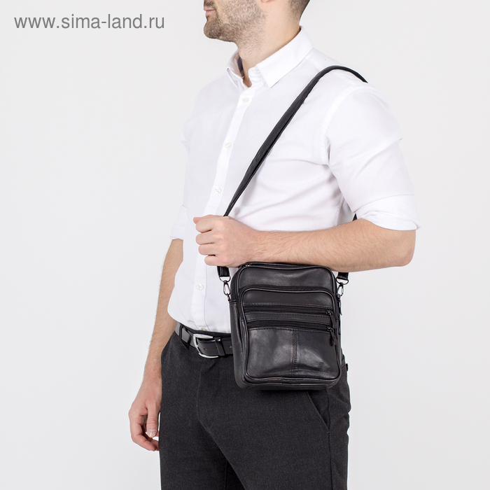 Сумка мужская на молниях, длинный ремень, цвет чёрный Сумка мужская на молниях, длинный ремень, цвет чёрный
