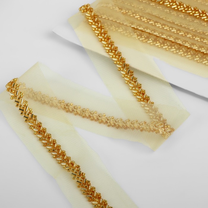 Тесьма декоративная с бисером, 35 мм, 4,5 ± 0,5 м, цвет золотой Тесьма декоративная с бисером, 35 мм, 4,5 ± 0,5 м, цвет золотой