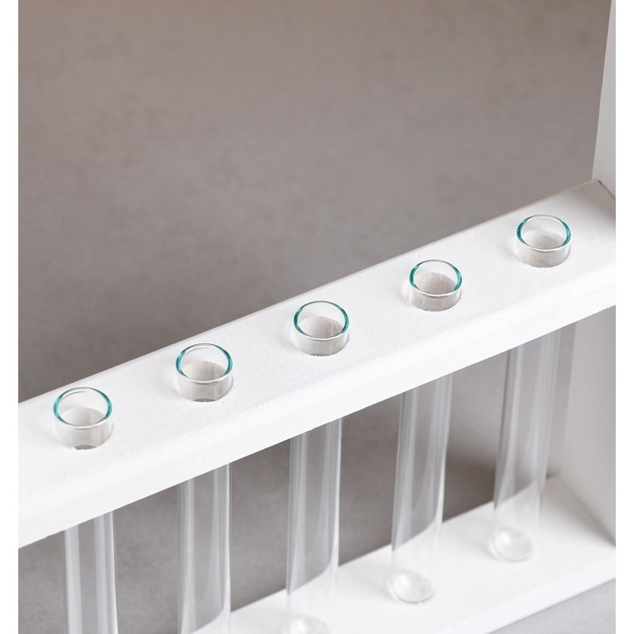 Кашпо деревянное 28×4.5×40 см с 5 колбами  Кашпо деревянное 28×4.5×40 см с 5 колбами "Рамка Экстра", белый Дарим Красиво