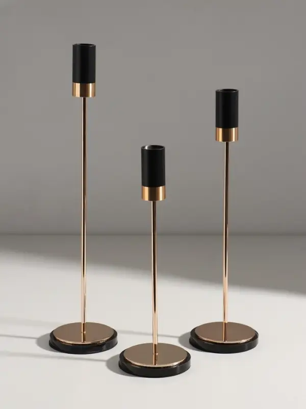 Подсвечник металл, стекло  Подсвечник металл, стекло "Лофт" d=2 см набор 3 шт чёрно-золотой 8х8х24, 8х8х29, 8х8х34 см