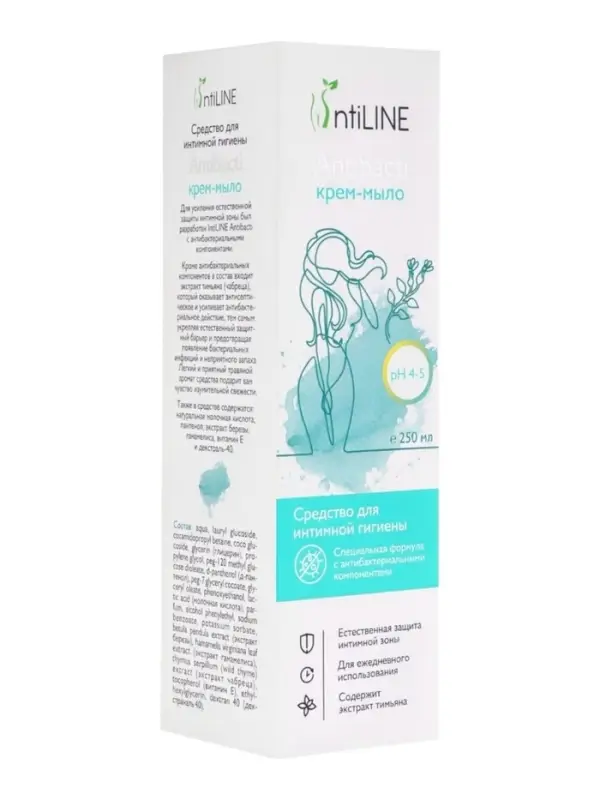 Средство для интимной гигиены IntiLINE &laquo;Антибактериальное&raquo;, крем-мыло, 250 мл