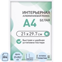 Рамка 210х297, белая, алюминевая.,  ПЭТ стекло, 2019_04_91_345