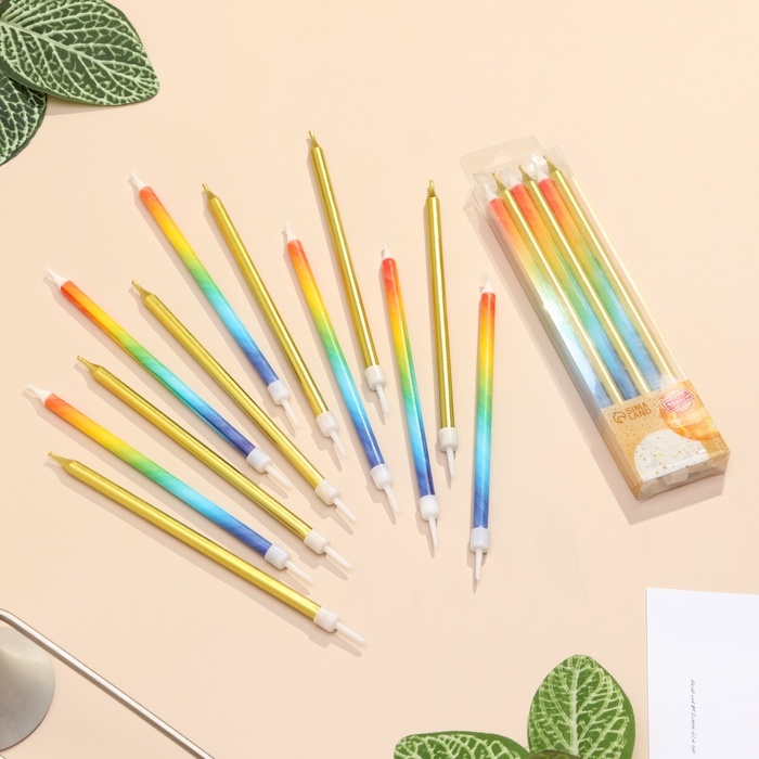 Свечи для торта Свечи для торта "Радуга", 12 шт, золото и разноцветный