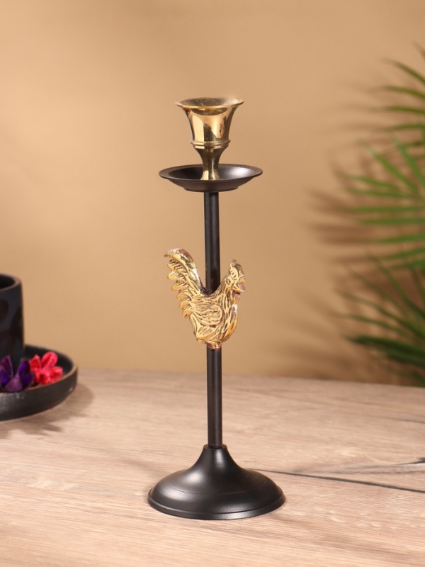 Подсвечник на 1 свечу " Золотой гребешок" латунь, черный с золотом 6х6х21,5  см