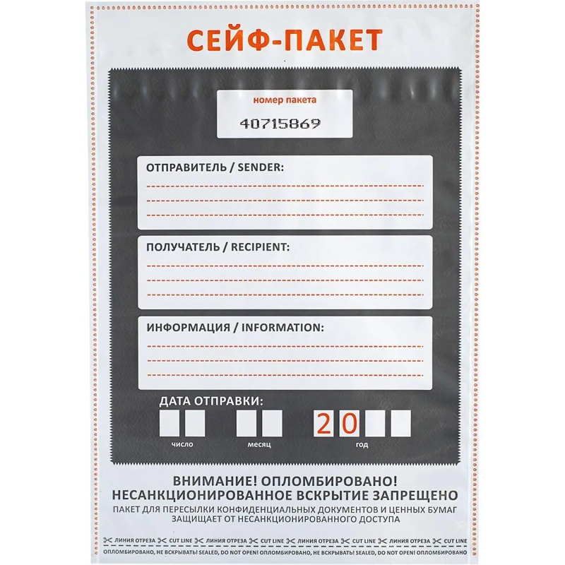 Сейф-пакет размер 205x295, 50 мкм, 100 шт/уп