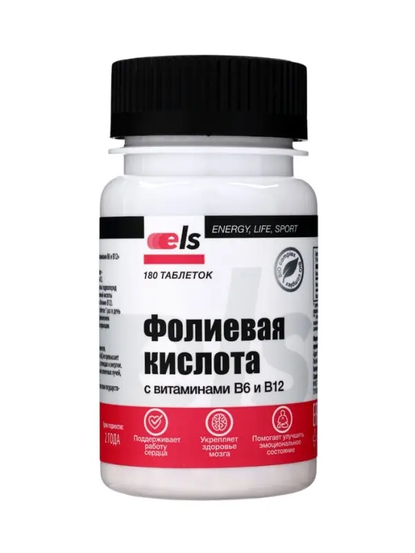 Фолиевая кислота, с витаминами В6, В12, банка, 180 таблеток