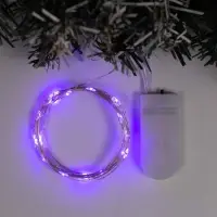 Гирлянда &laquo;Нить&raquo; 2 м роса, IP20, серебристая нить, 20 LED, батарейки CR2032&times;2 (в комплекте), свечение фиолетовое