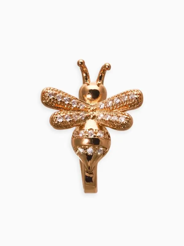 Серьга кафф &laquo;Пчела&raquo;, белая в золоте