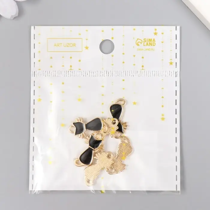 Декор для творчества металл, эмаль "Чёрный кот" золото 2,2х1,2 см