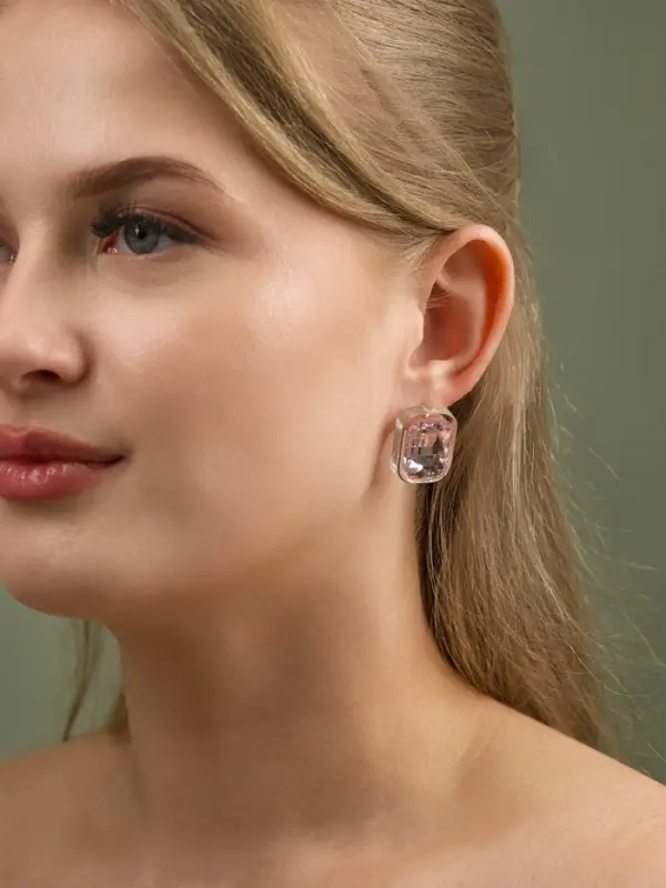 Серьги гвоздики &laquo;Кристалл. Прямоугольник&raquo;, розовые