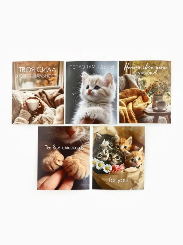 Набор мини-открыток в коробке со скрепками &laquo;Котики&raquo;, 35 штук, 8 x 10 см