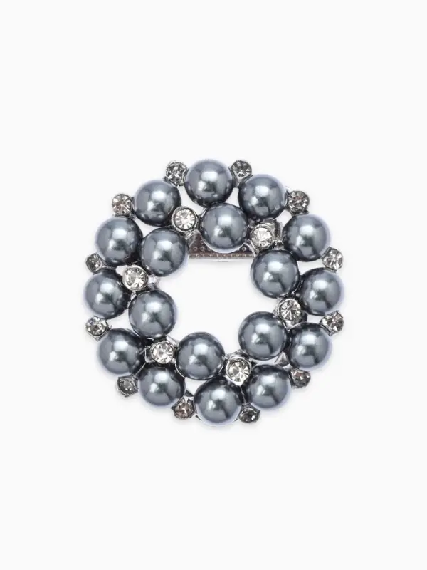 Зажим для платка &laquo;Жемчужинка&raquo;, серый в серебре