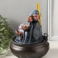 Фонтан настольный от сети, подсветка "Будда с лотосами - благополучие" 16х16х22 см